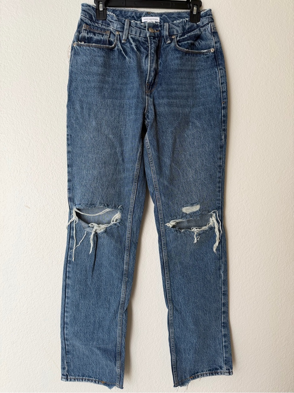 Good American Distressed Blue Straight-Leg Jeans